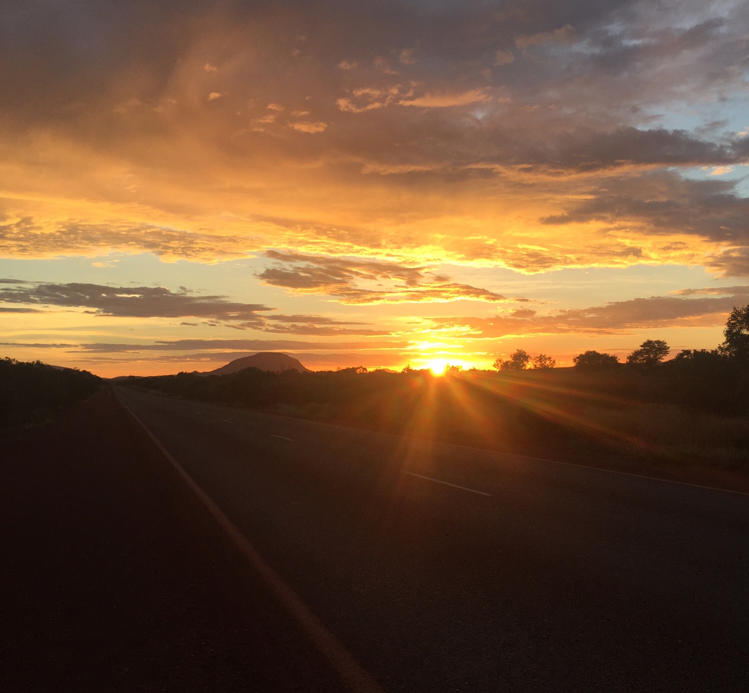 Sunrise out on the open road